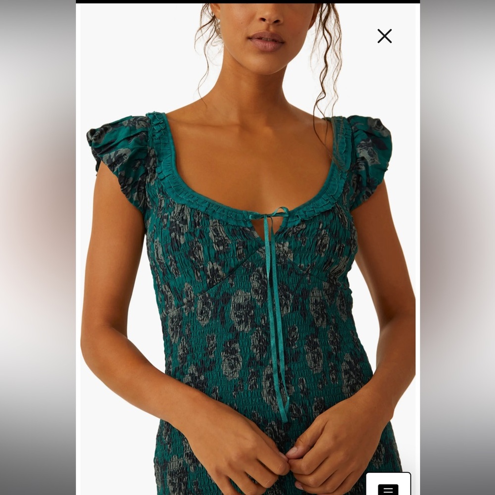 Free People Teal and Black Midi Dress